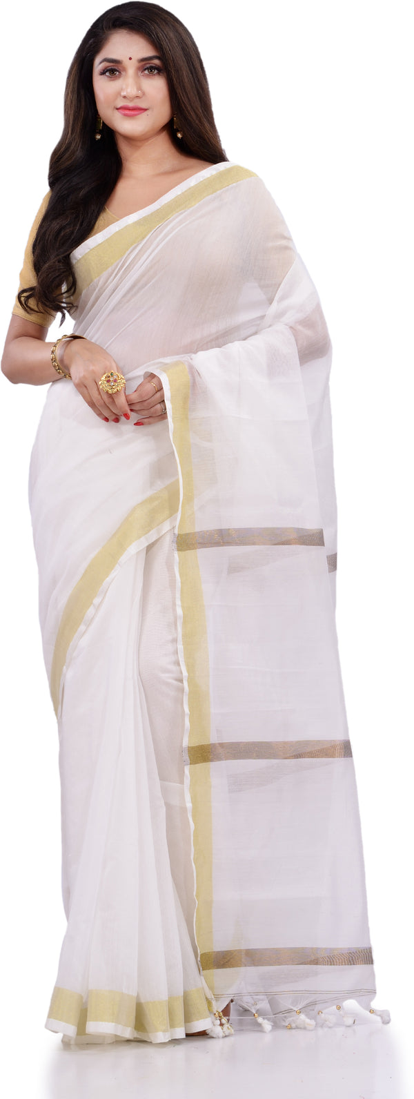 Desh Bidesh Woven Handloom Pure Cotton Saree (White) - Distacart