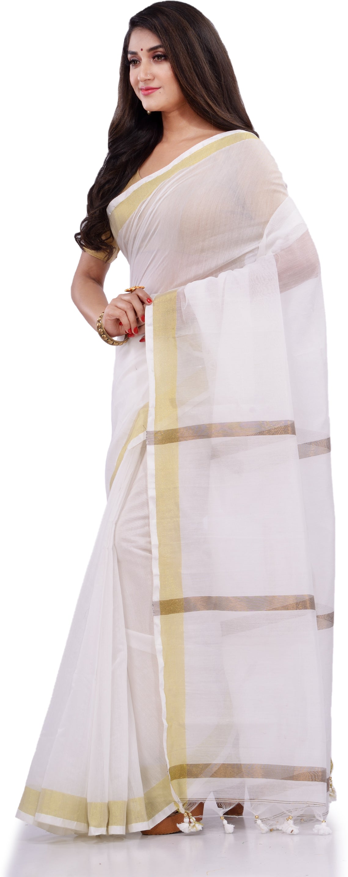 Desh Bidesh Woven Handloom Pure Cotton Saree (White) - Distacart