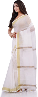 Thumbnail for Desh Bidesh Woven Handloom Pure Cotton Saree (White) - Distacart