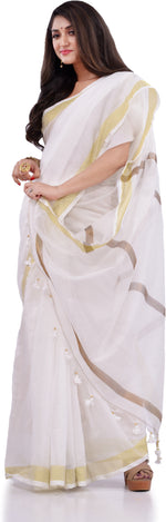 Thumbnail for Desh Bidesh Woven Handloom Pure Cotton Saree (White) - Distacart