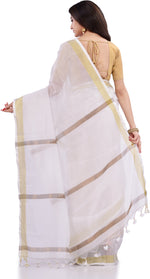 Thumbnail for Desh Bidesh Woven Handloom Pure Cotton Saree (White) - Distacart