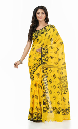 Desh Bidesh Woven Handloom Handloom Pure Cotton Saree (Yellow) - Distacart