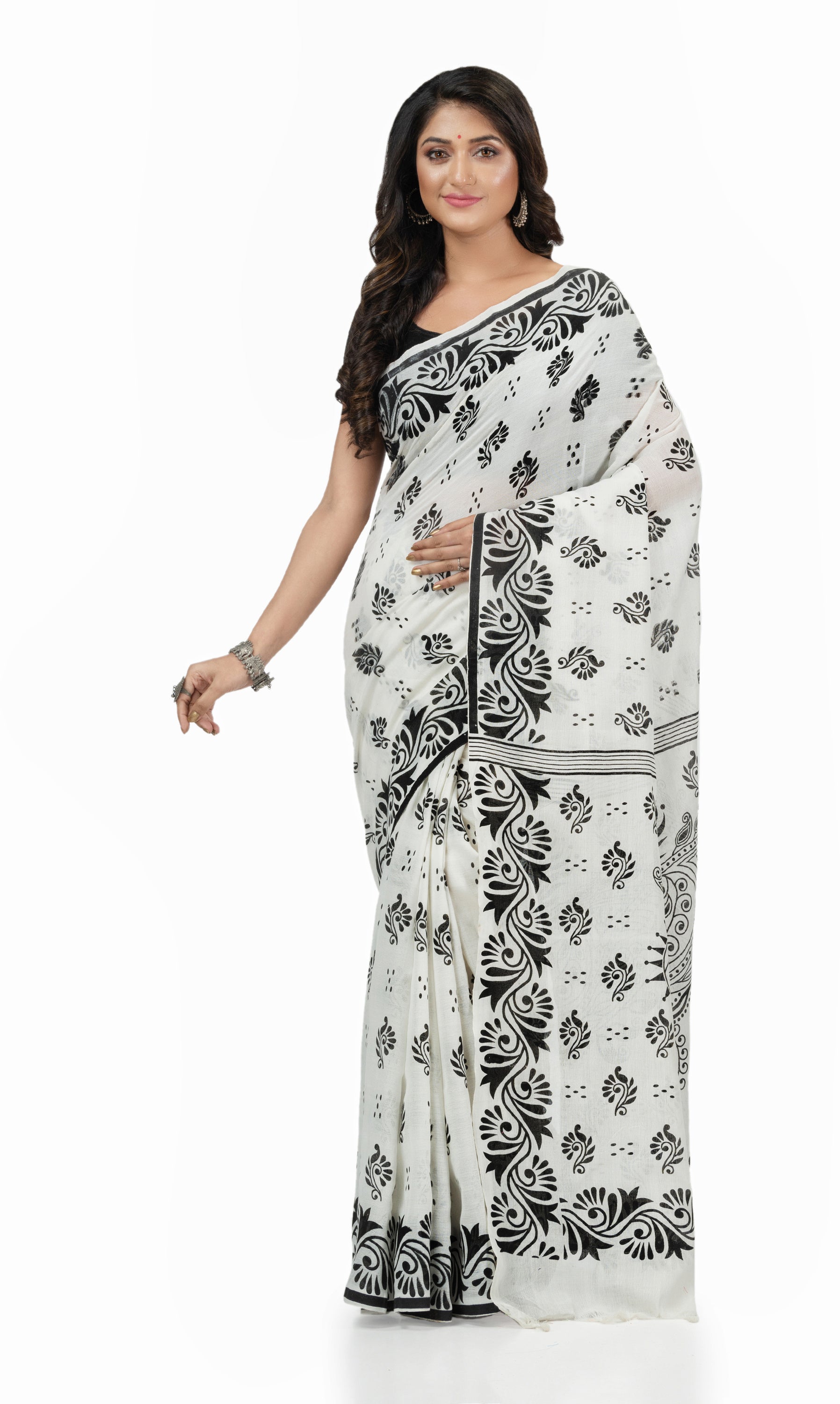Desh Bidesh Woven Handloom Handloom Pure Cotton Saree (Black) - Distacart