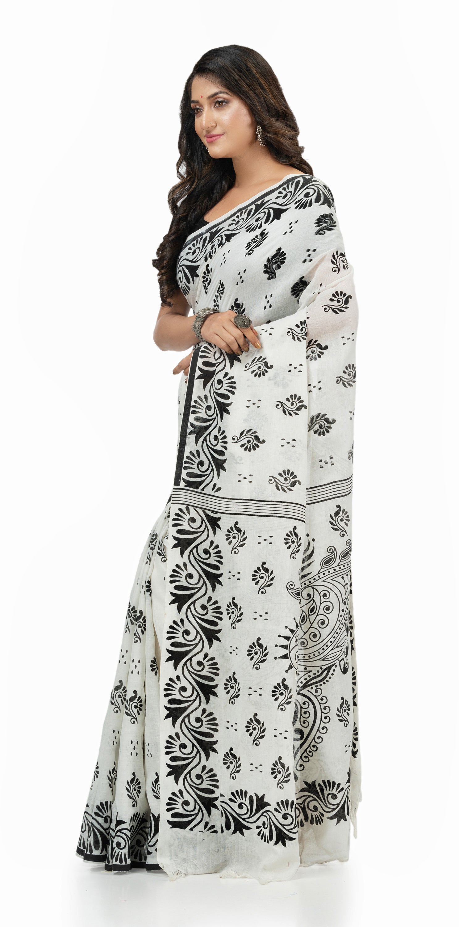 Desh Bidesh Woven Handloom Handloom Pure Cotton Saree (Black) - Distacart