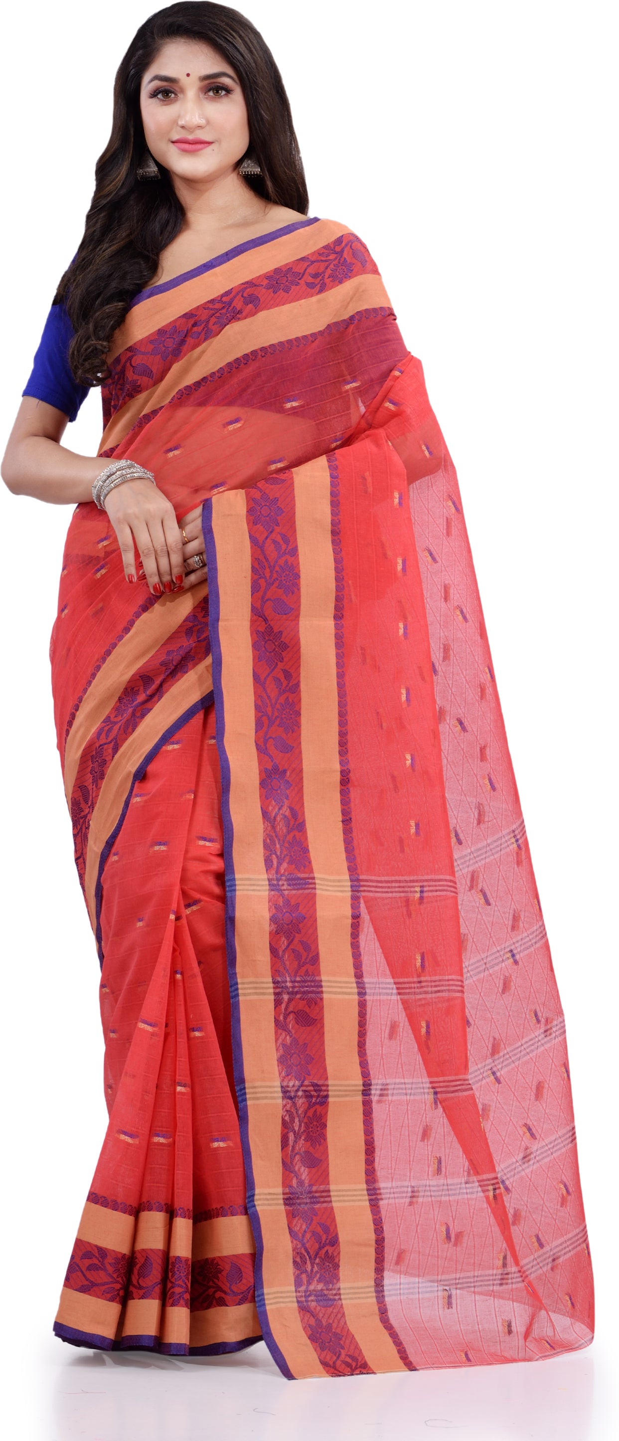 Desh Bidesh Woven Handloom Pure Cotton Saree (Red) - Distacart