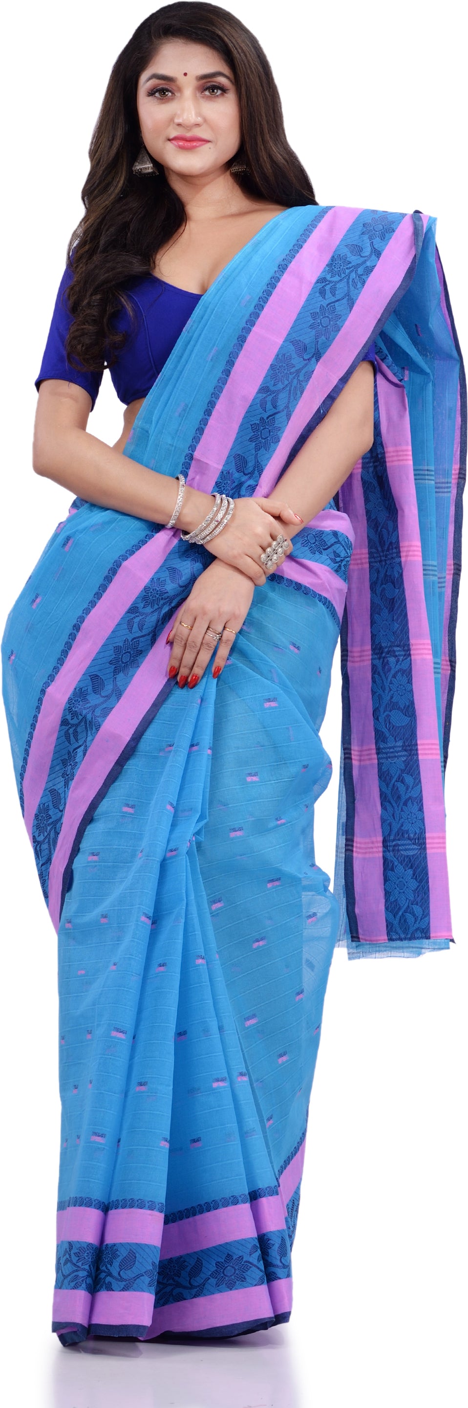Desh Bidesh Woven Handloom Pure Cotton Saree (Blue) - Distacart