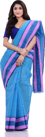 Thumbnail for Desh Bidesh Woven Handloom Pure Cotton Saree (Blue) - Distacart