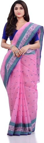 Thumbnail for Desh Bidesh Woven Handloom Pure Cotton Saree (Pink) - Distacart