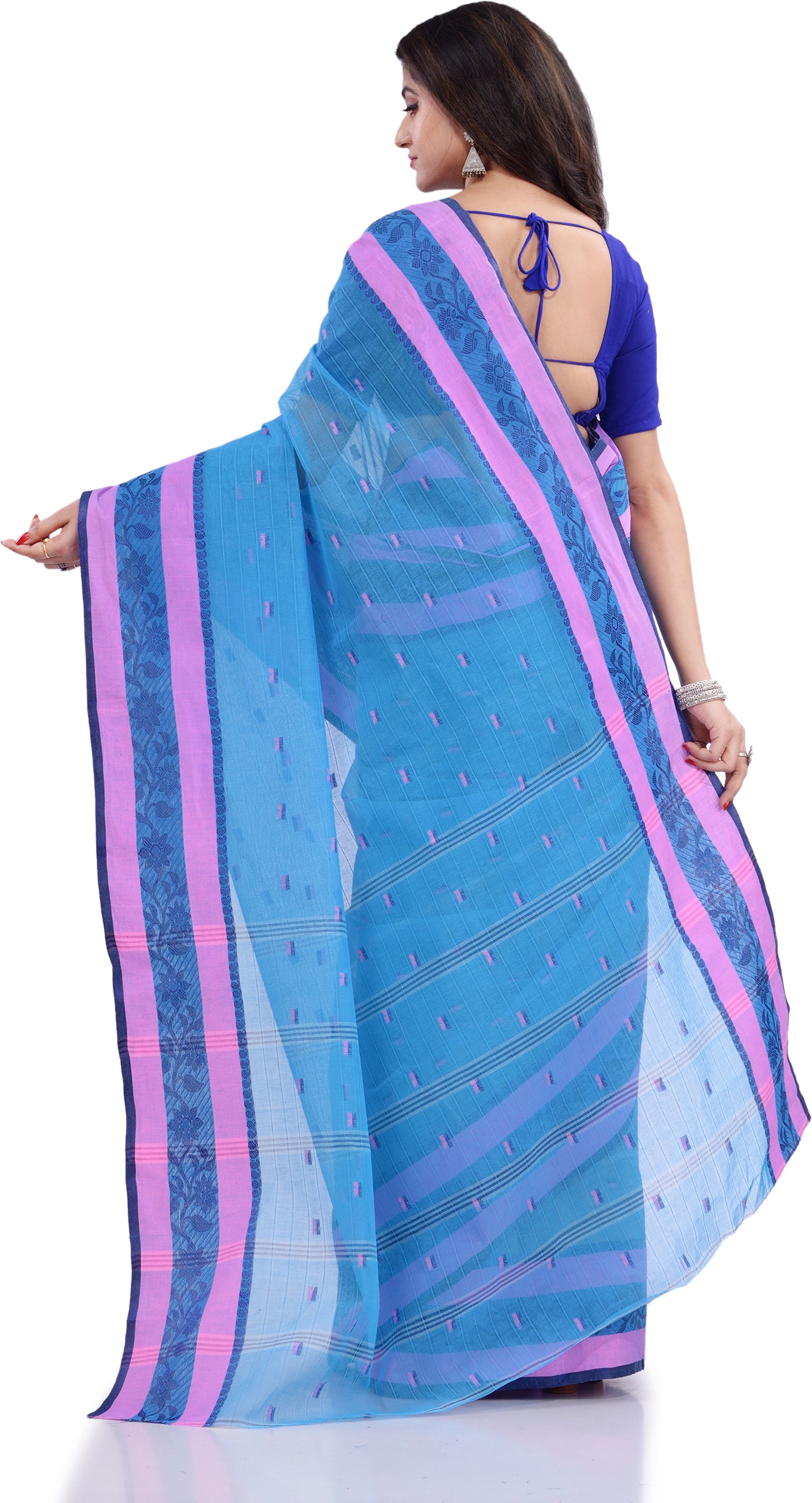 Desh Bidesh Woven Handloom Pure Cotton Saree (Blue) - Distacart