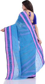 Thumbnail for Desh Bidesh Woven Handloom Pure Cotton Saree (Blue) - Distacart