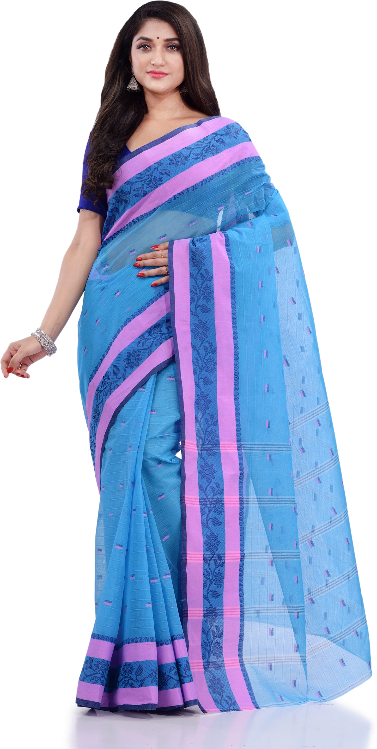 Desh Bidesh Woven Handloom Pure Cotton Saree (Blue) - Distacart