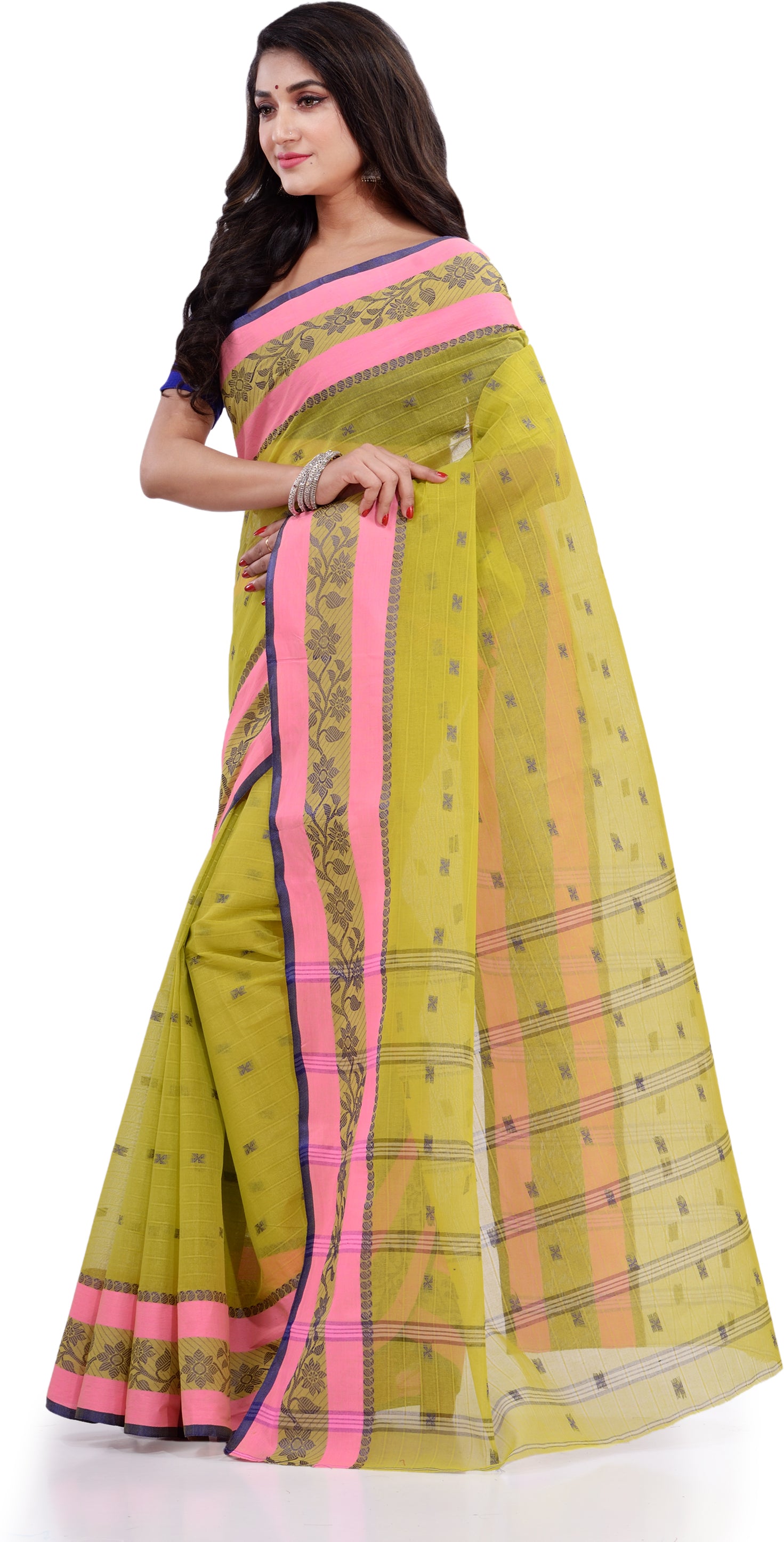 Desh Bidesh Woven Handloom Pure Cotton Saree (Light Green) - Distacart
