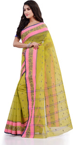 Thumbnail for Desh Bidesh Woven Handloom Pure Cotton Saree (Light Green) - Distacart
