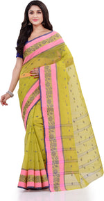Thumbnail for Desh Bidesh Woven Handloom Pure Cotton Saree (Light Green) - Distacart
