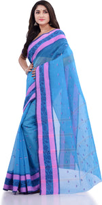 Thumbnail for Desh Bidesh Woven Handloom Pure Cotton Saree (Blue) - Distacart