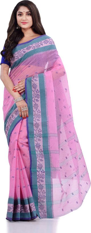 Desh Bidesh Woven Handloom Pure Cotton Saree (Pink) - Distacart