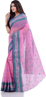 Thumbnail for Desh Bidesh Woven Handloom Pure Cotton Saree (Pink) - Distacart
