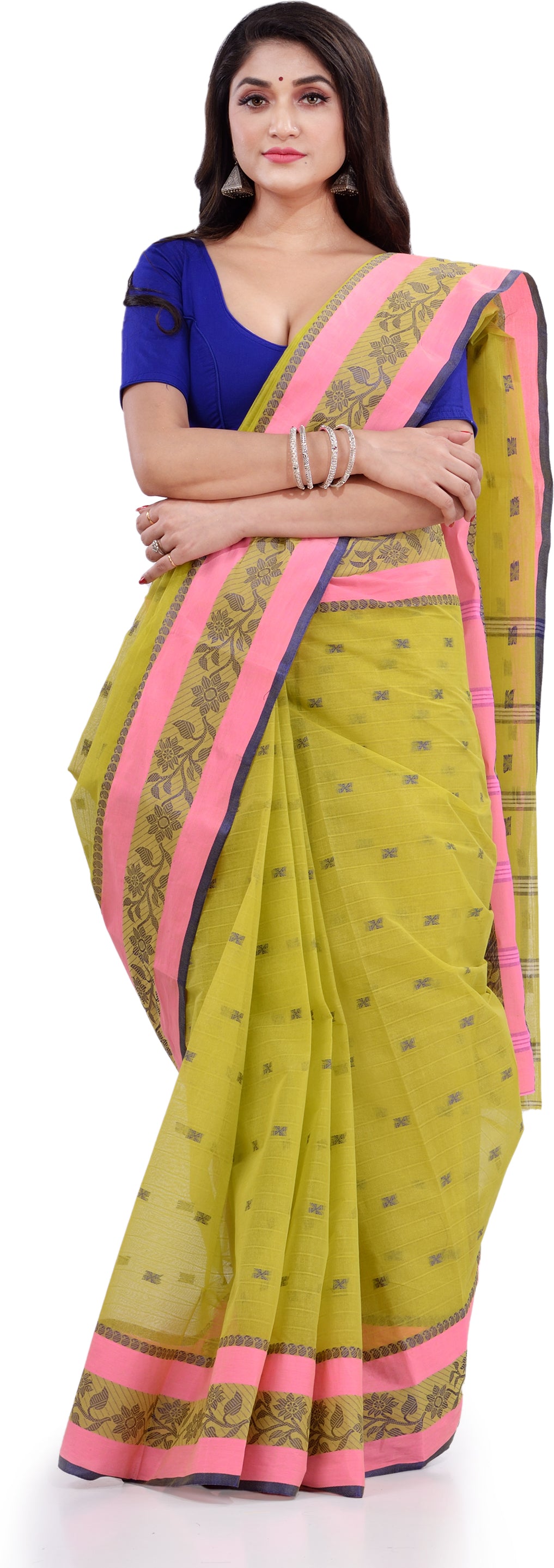 Desh Bidesh Woven Handloom Pure Cotton Saree (Light Green) - Distacart