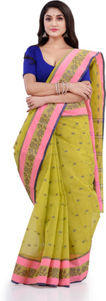 Thumbnail for Desh Bidesh Woven Handloom Pure Cotton Saree (Light Green) - Distacart
