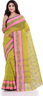 Thumbnail for Desh Bidesh Woven Handloom Pure Cotton Saree (Light Green) - Distacart