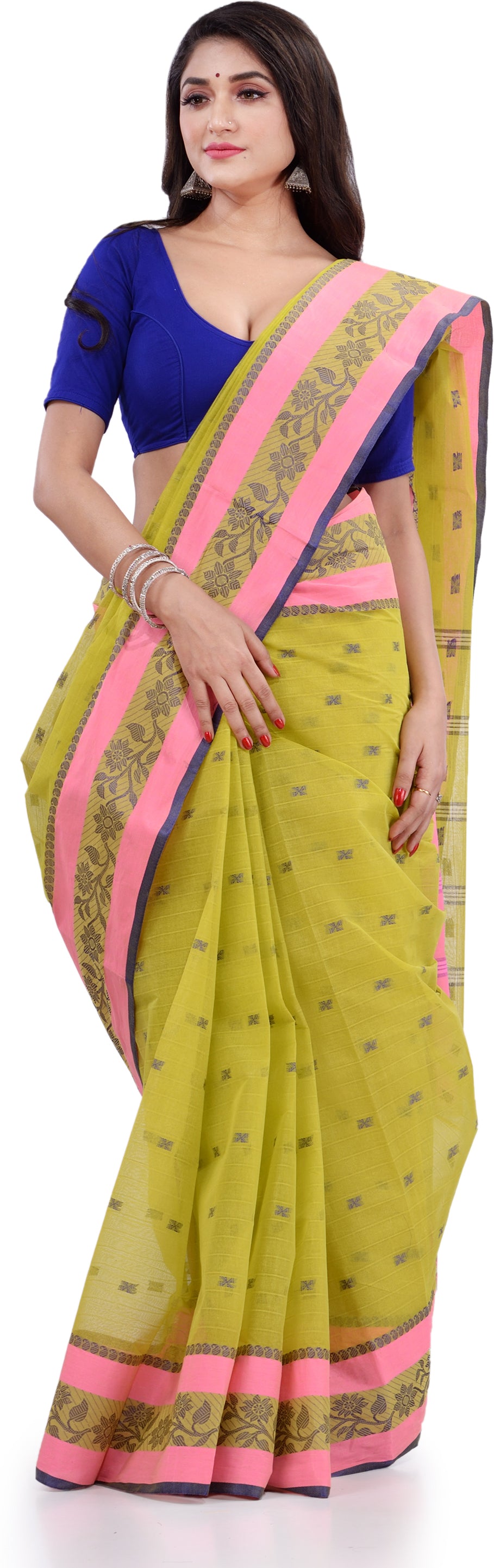 Desh Bidesh Woven Handloom Pure Cotton Saree (Light Green) - Distacart