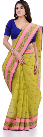 Thumbnail for Desh Bidesh Woven Handloom Pure Cotton Saree (Light Green) - Distacart