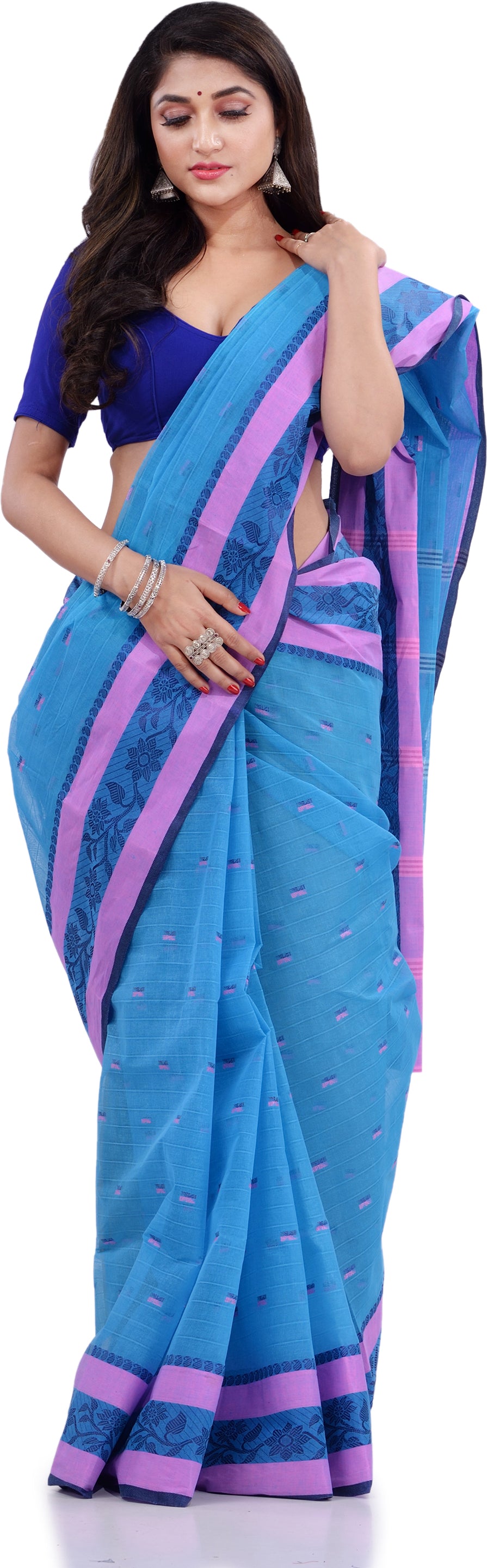 Desh Bidesh Woven Handloom Pure Cotton Saree (Blue) - Distacart
