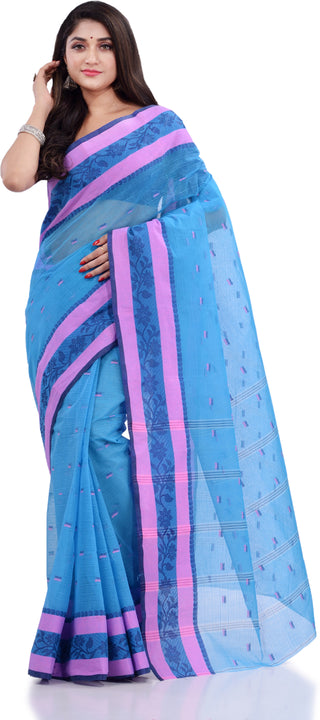 Desh Bidesh Woven Handloom Pure Cotton Saree (Blue) - Distacart