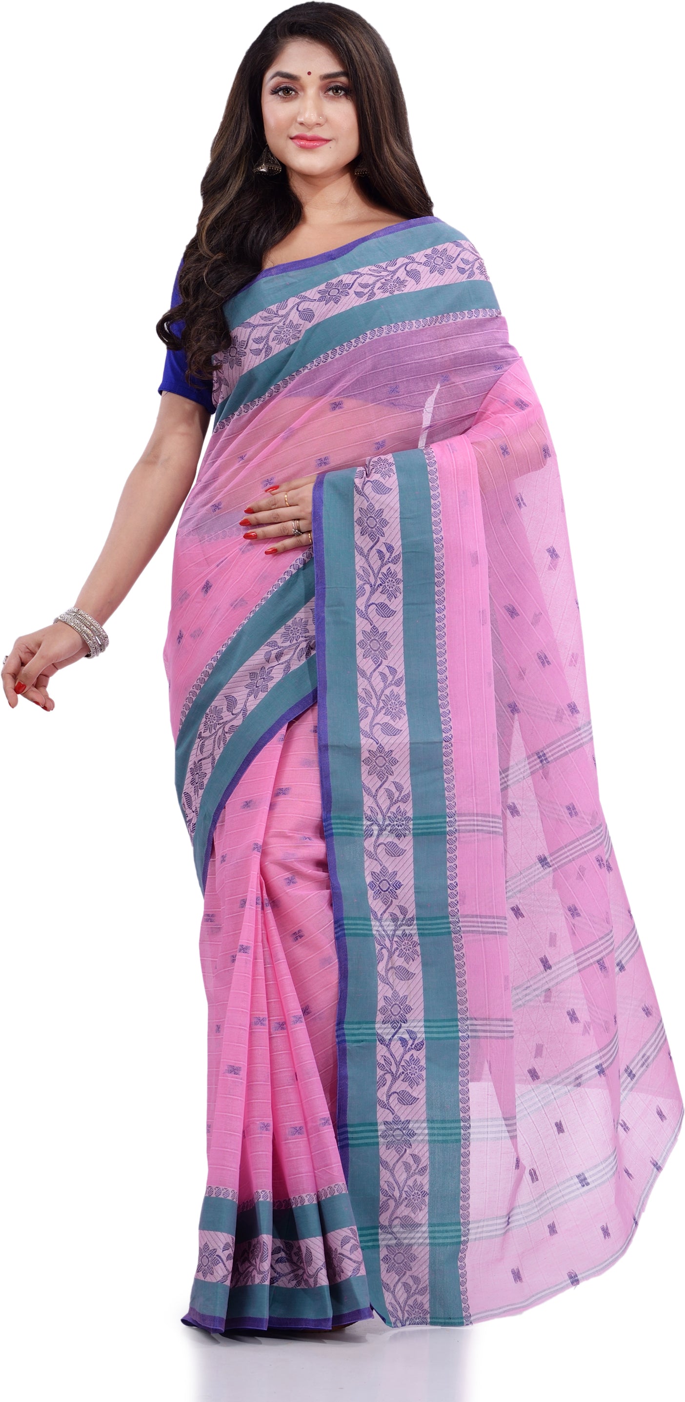 Desh Bidesh Woven Handloom Pure Cotton Saree (Pink) - Distacart