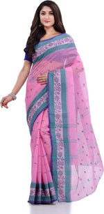 Thumbnail for Desh Bidesh Woven Handloom Pure Cotton Saree (Pink) - Distacart
