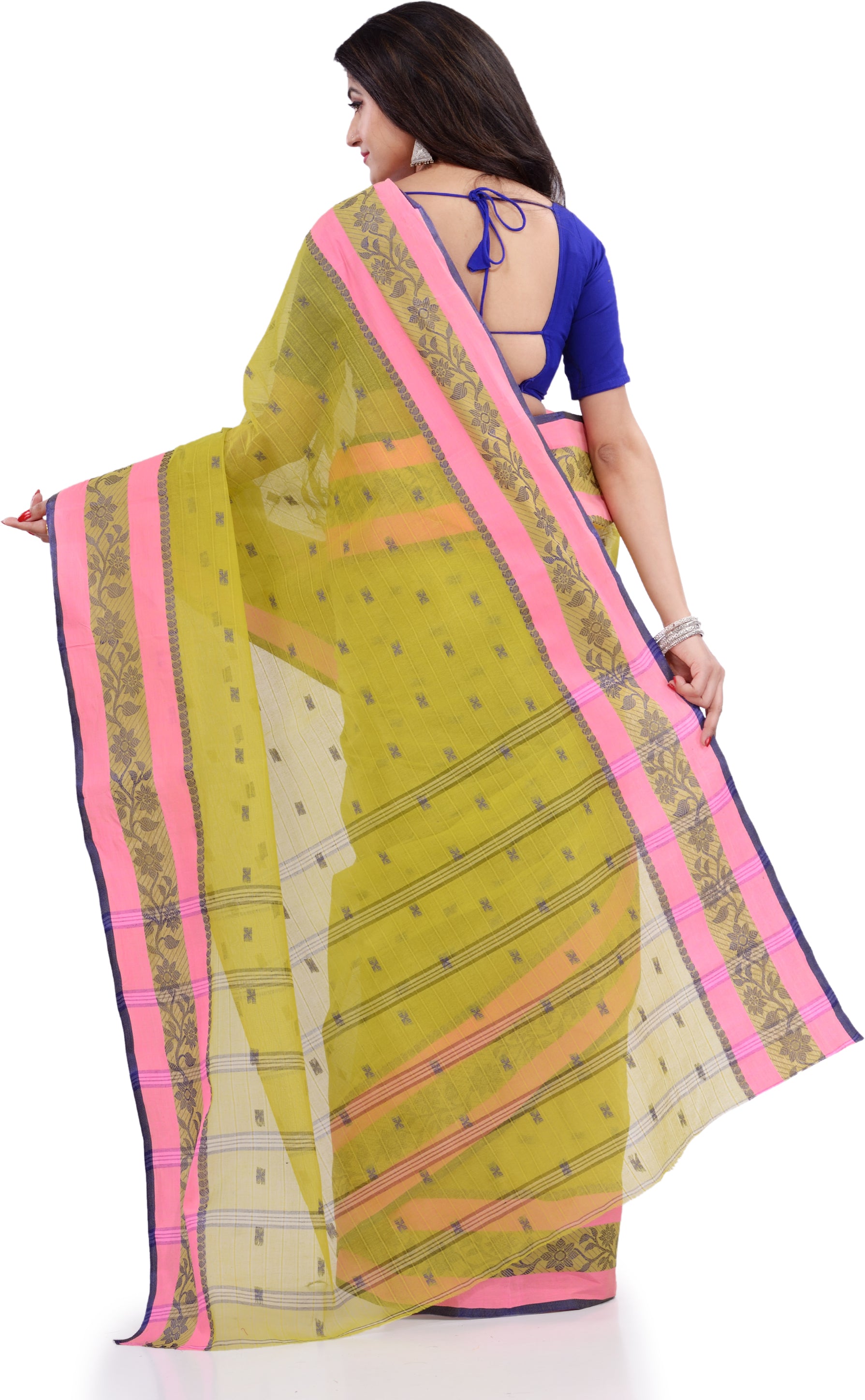 Desh Bidesh Woven Handloom Pure Cotton Saree (Light Green) - Distacart