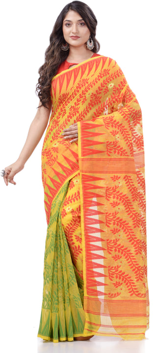Desh Bidesh Woven Handloom Pure Cotton Saree (Yellow) - Distacart
