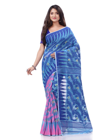 Desh Bidesh Woven Handloom Pure Cotton Saree (Blue) - Distacart