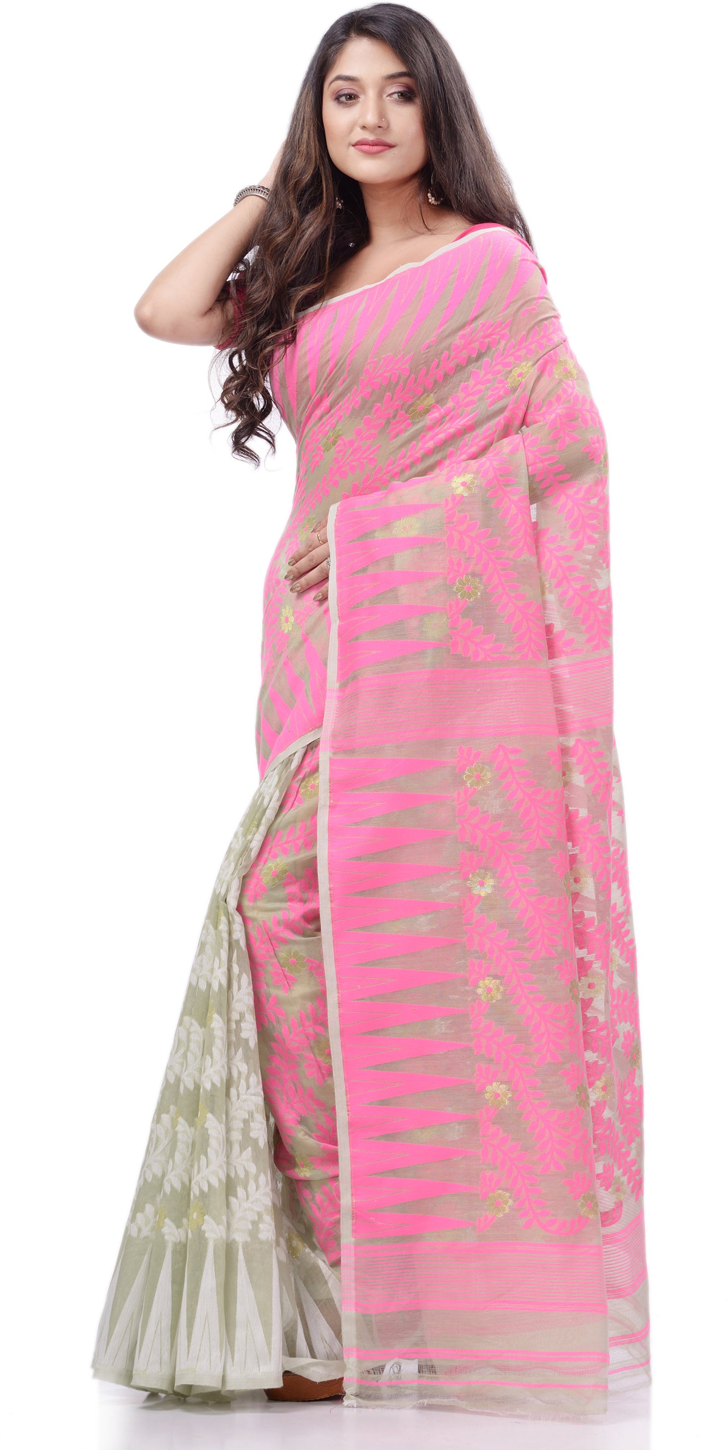Desh Bidesh Woven Handloom Pure Cotton Saree (Pink) - Distacart