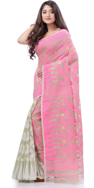 Desh Bidesh Woven Handloom Pure Cotton Saree (Pink) - Distacart