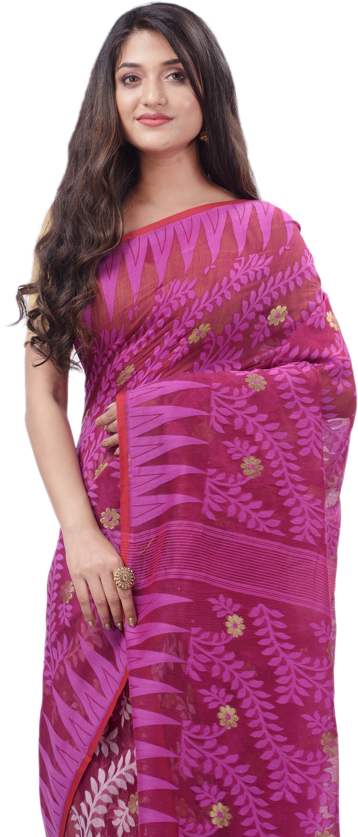 Desh Bidesh Woven Handloom Pure Cotton Saree (Pink) - Distacart