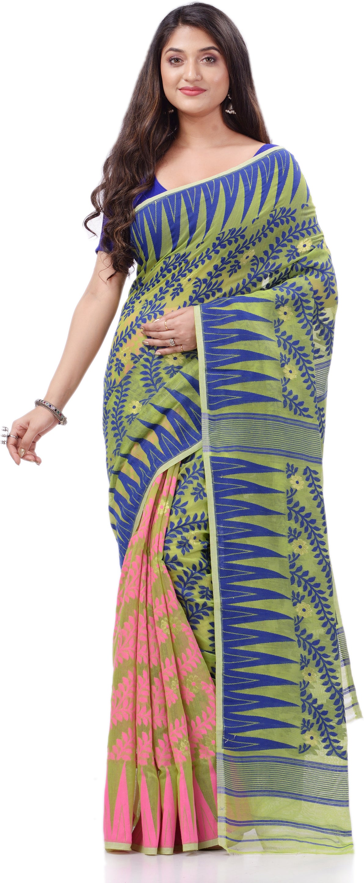 Desh Bidesh Woven Handloom Pure Cotton Saree (Blue) - Distacart