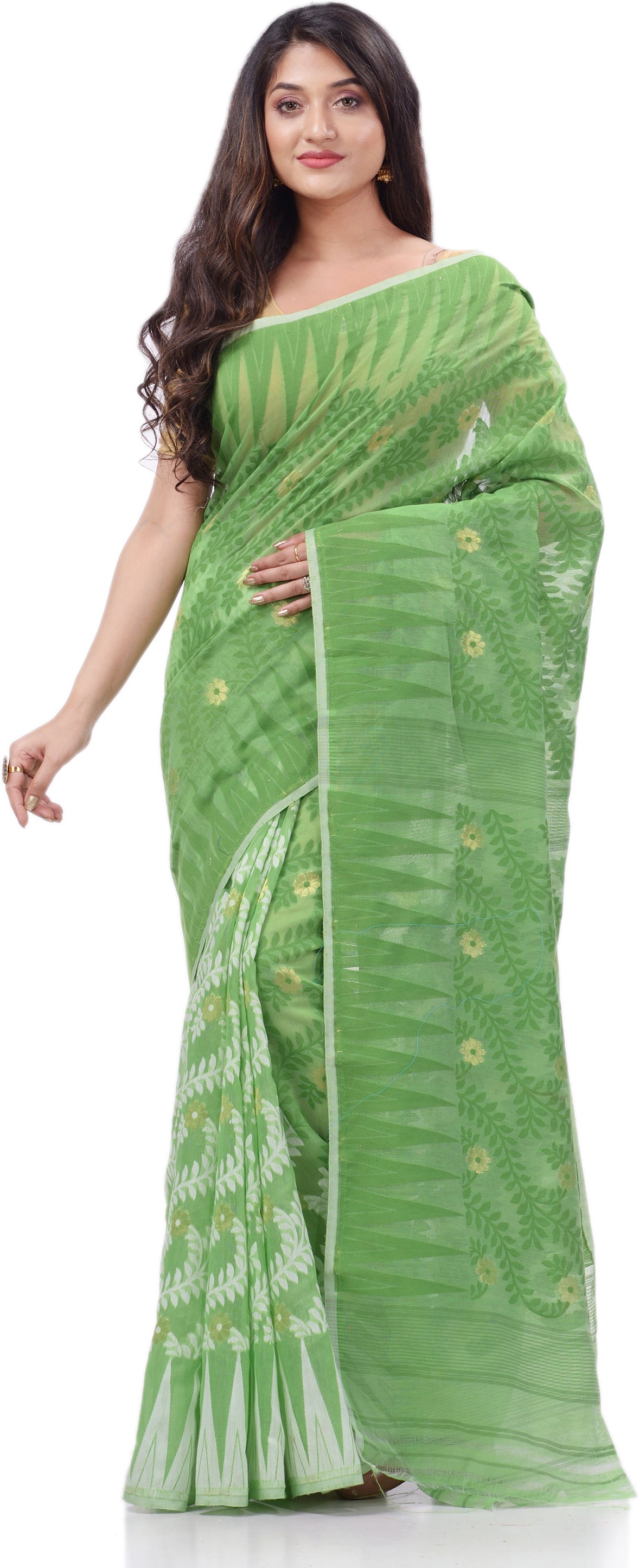 Desh Bidesh Woven Handloom Pure Cotton Saree (Green) - Distacart