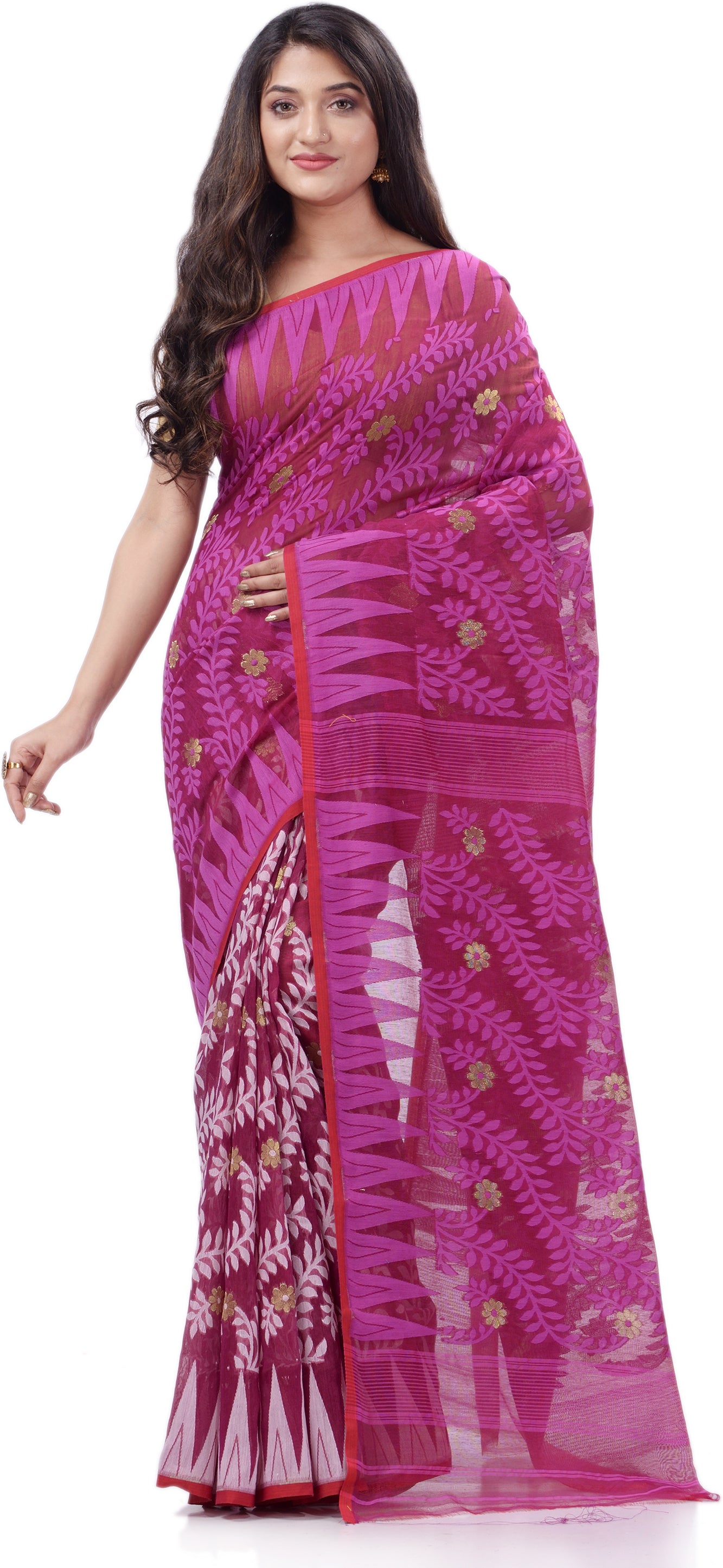 Desh Bidesh Woven Handloom Pure Cotton Saree (Pink) - Distacart