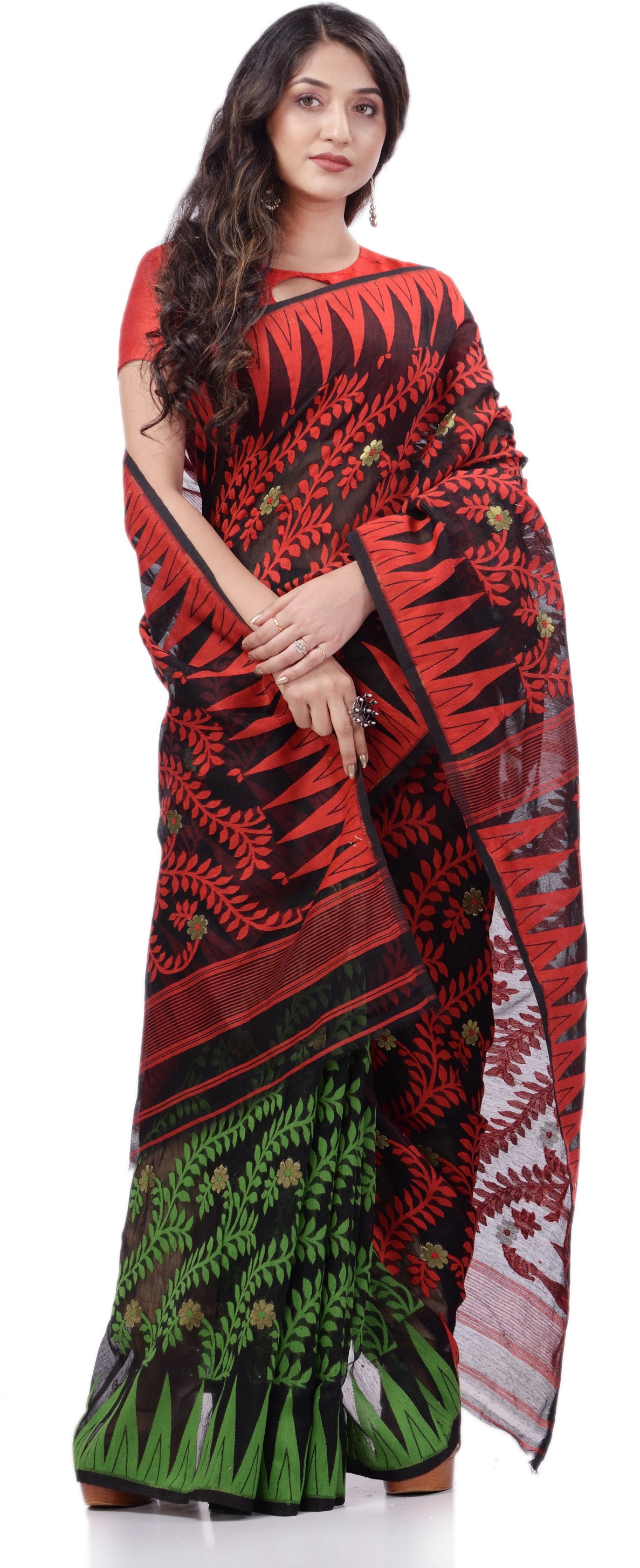 Desh Bidesh Woven Handloom Cotton Silk Saree (Green) - Distacart