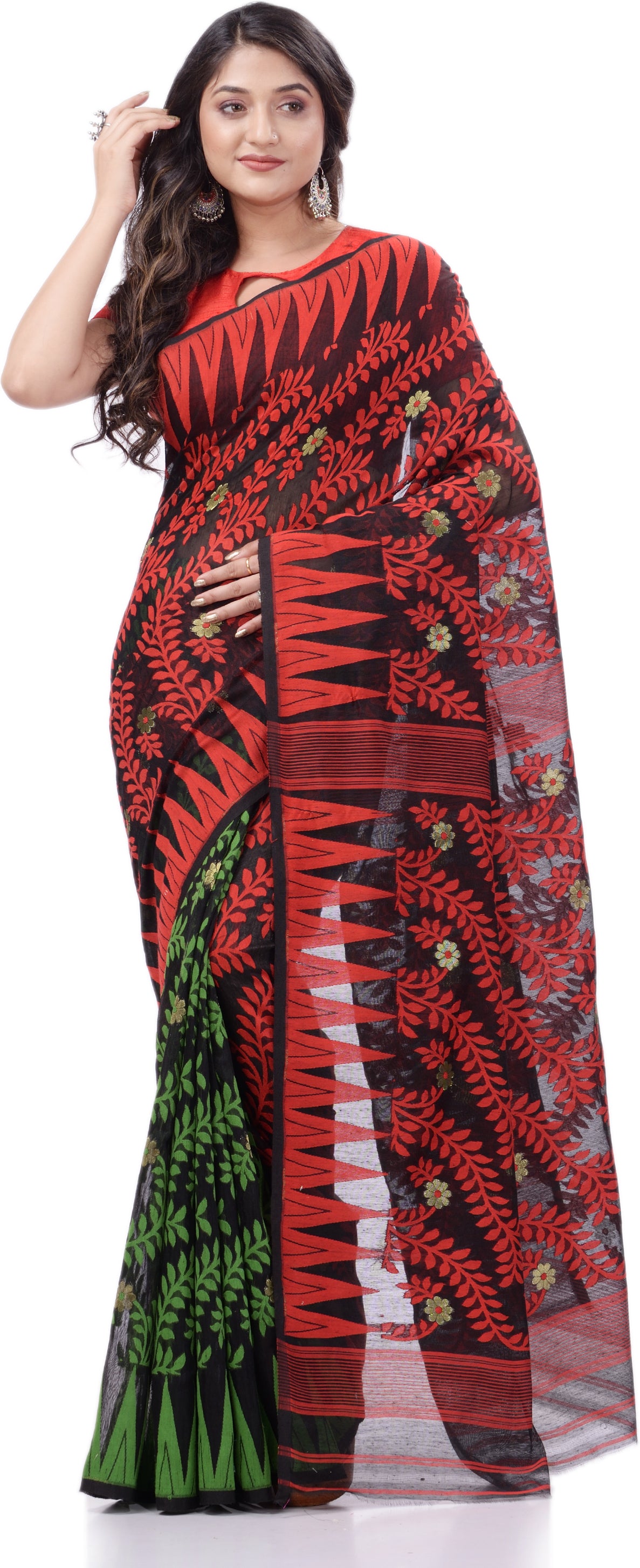 Desh Bidesh Woven Handloom Cotton Silk Saree (Green) - Distacart