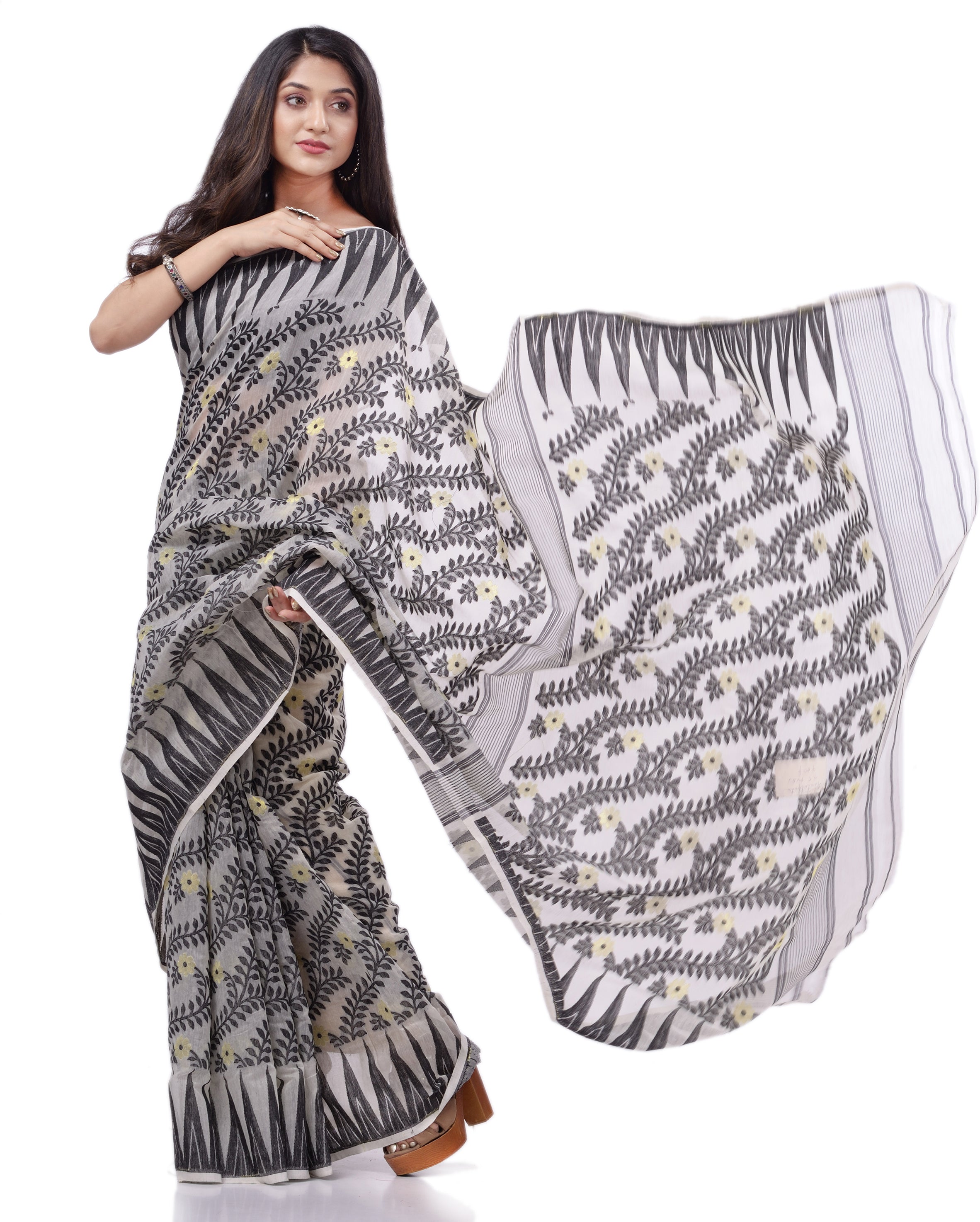 Desh Bidesh Woven Handloom Cotton Silk Saree (Black) - Distacart