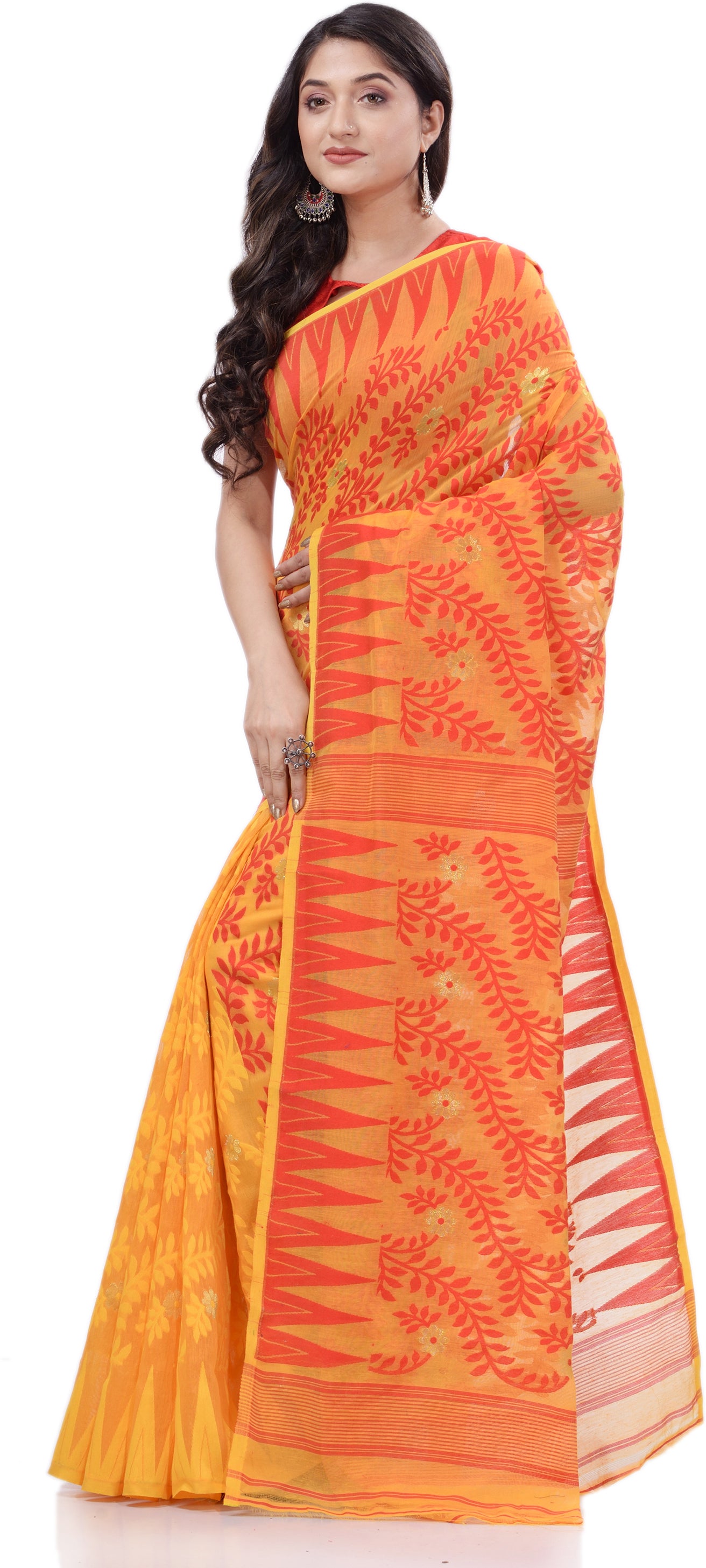 Desh Bidesh Woven Handloom Cotton Silk Saree (Yellow) - Distacart