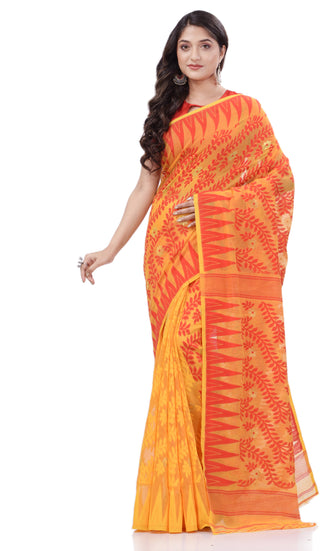 Desh Bidesh Woven Handloom Cotton Silk Saree (Yellow) - Distacart