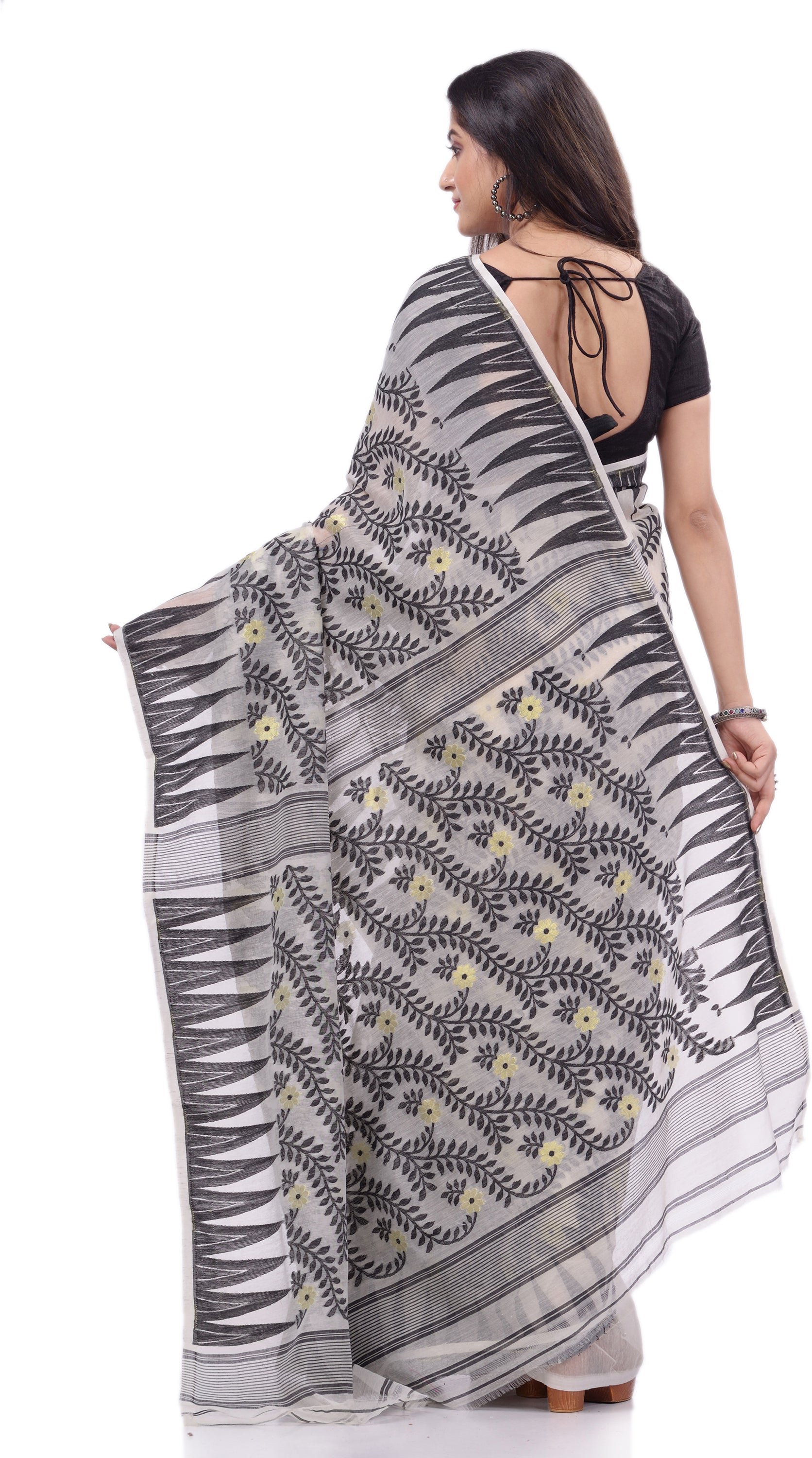 Desh Bidesh Woven Handloom Cotton Silk Saree (Black) - Distacart