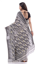 Thumbnail for Desh Bidesh Woven Handloom Cotton Silk Saree (Black) - Distacart
