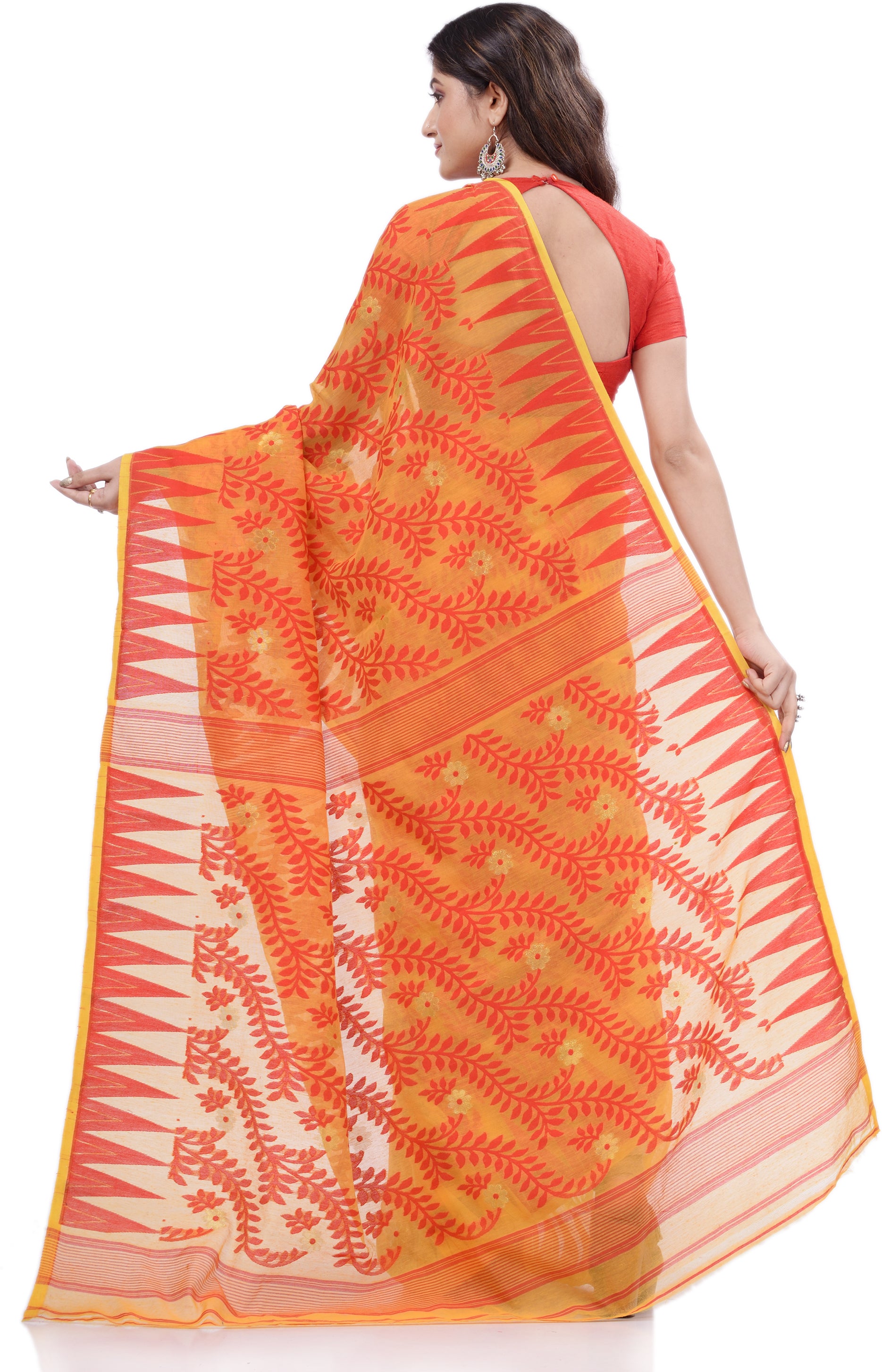 Desh Bidesh Woven Handloom Cotton Silk Saree (Yellow) - Distacart