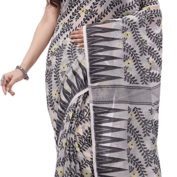 Desh Bidesh Woven Handloom Cotton Silk Saree (Black) - Distacart