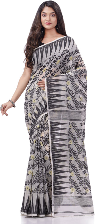 Desh Bidesh Woven Handloom Cotton Silk Saree (Black) - Distacart