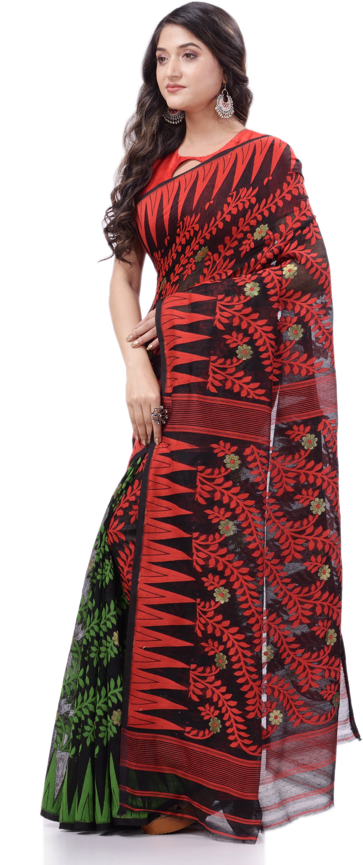 Desh Bidesh Woven Handloom Cotton Silk Saree (Green) - Distacart